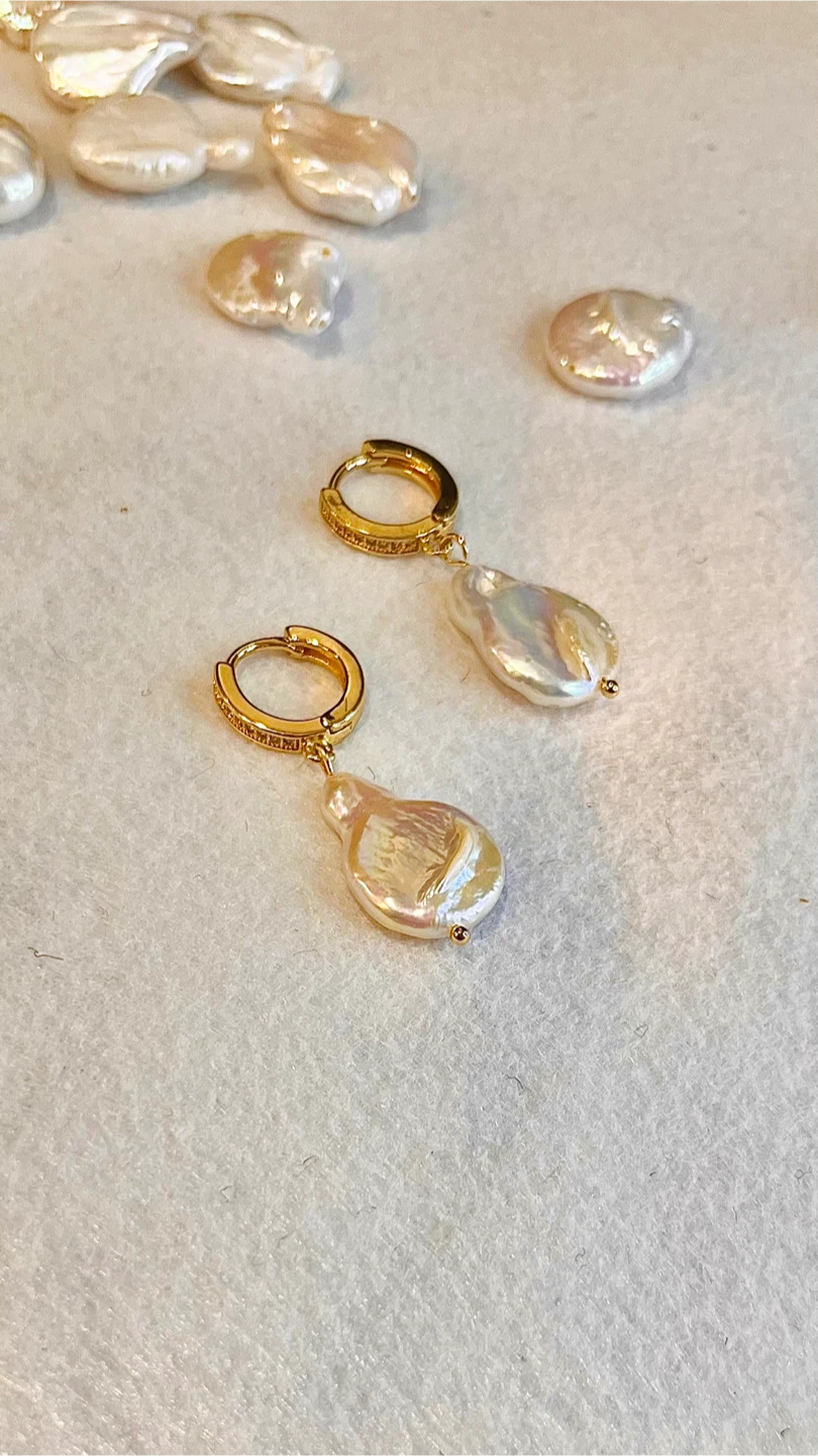 Gold Hoop Earrings with Baroque Pearls