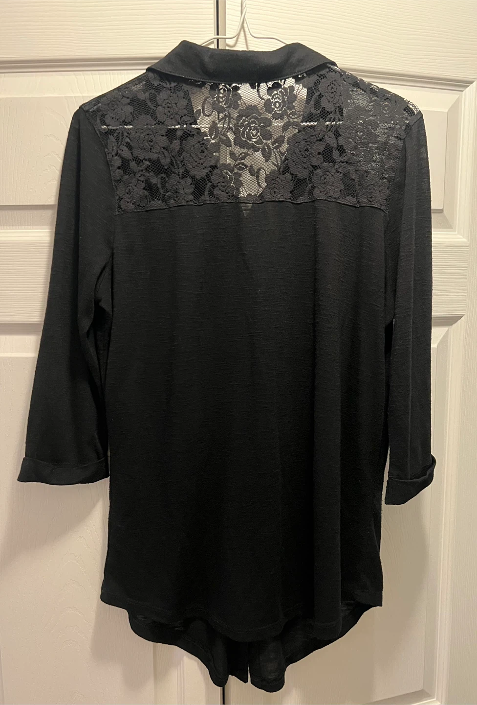 Black Lace Back Button-Up Shirt - photo 2