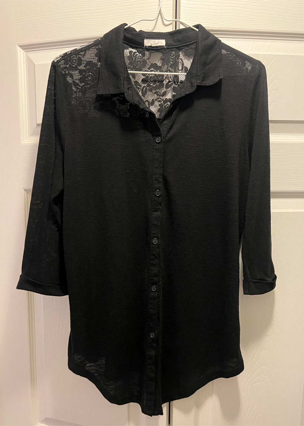 Black Lace Back Button-Up Shirt