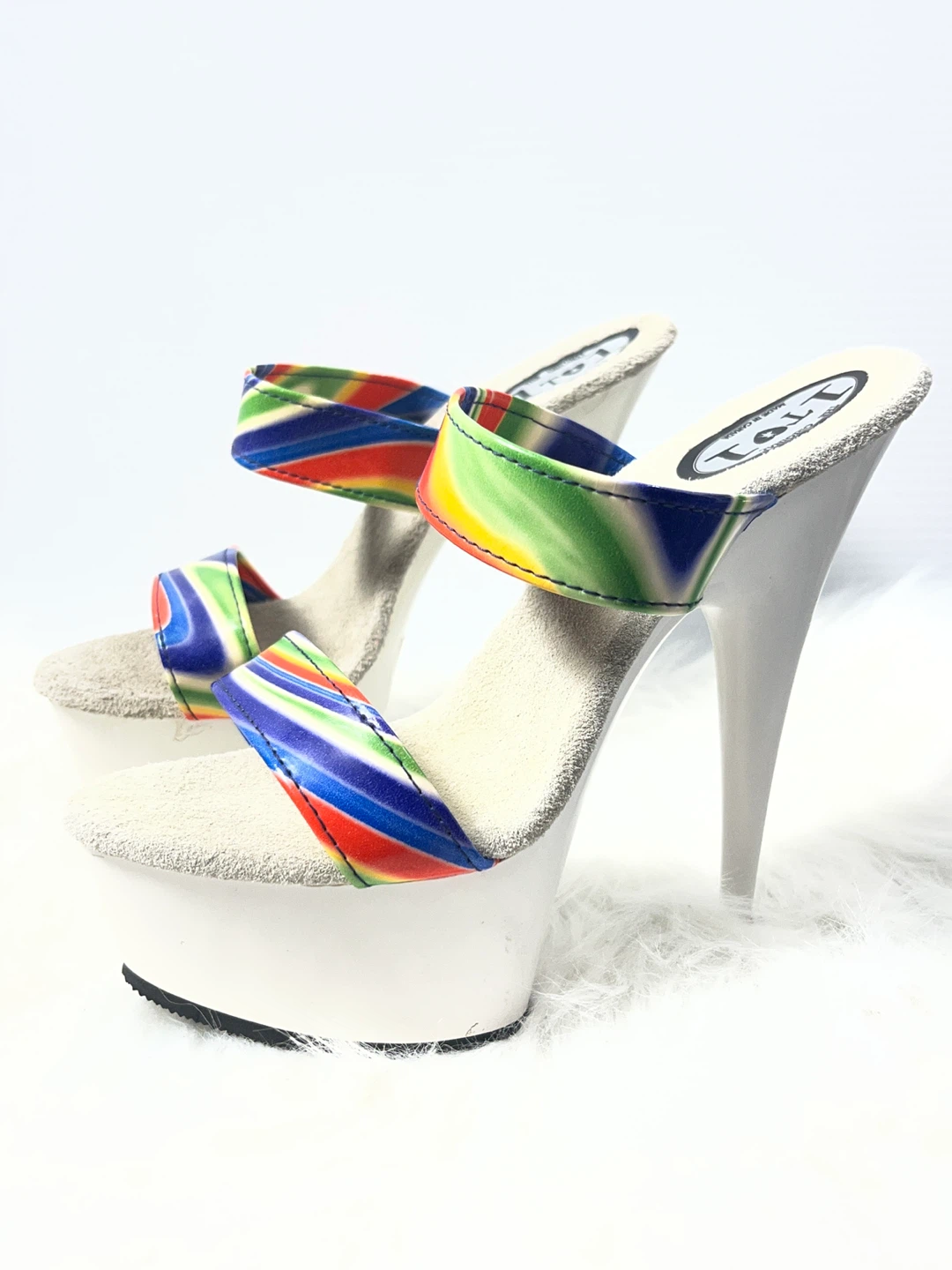 1990s iridescent rainbow and white platform Pleaser heels - photo 2