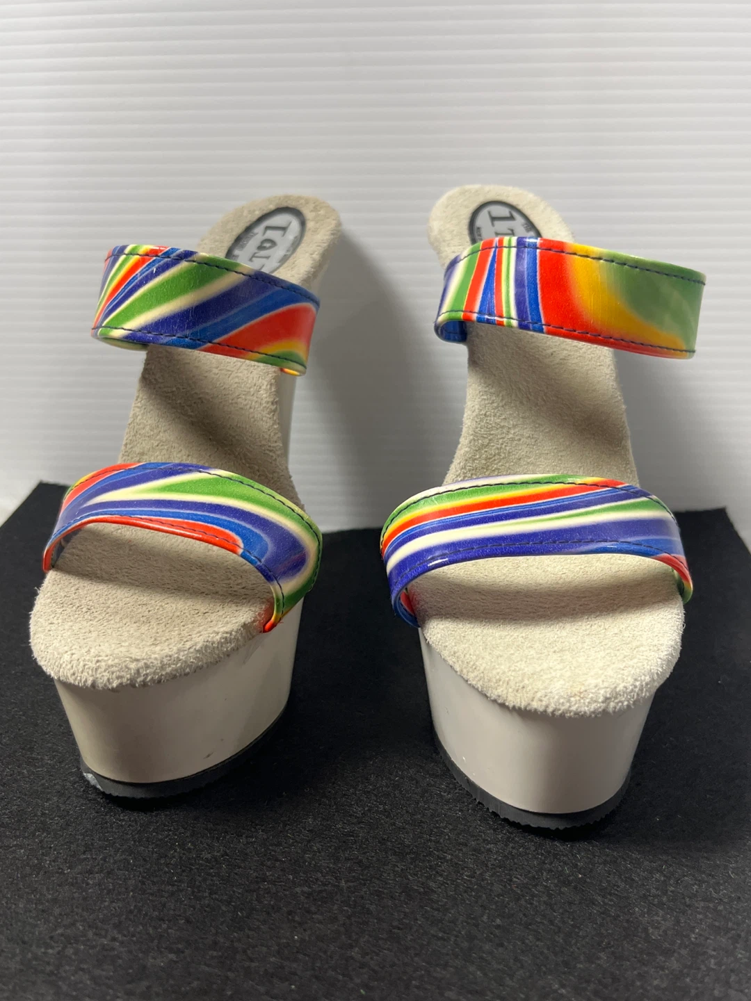 1990s iridescent rainbow and white platform Pleaser heels