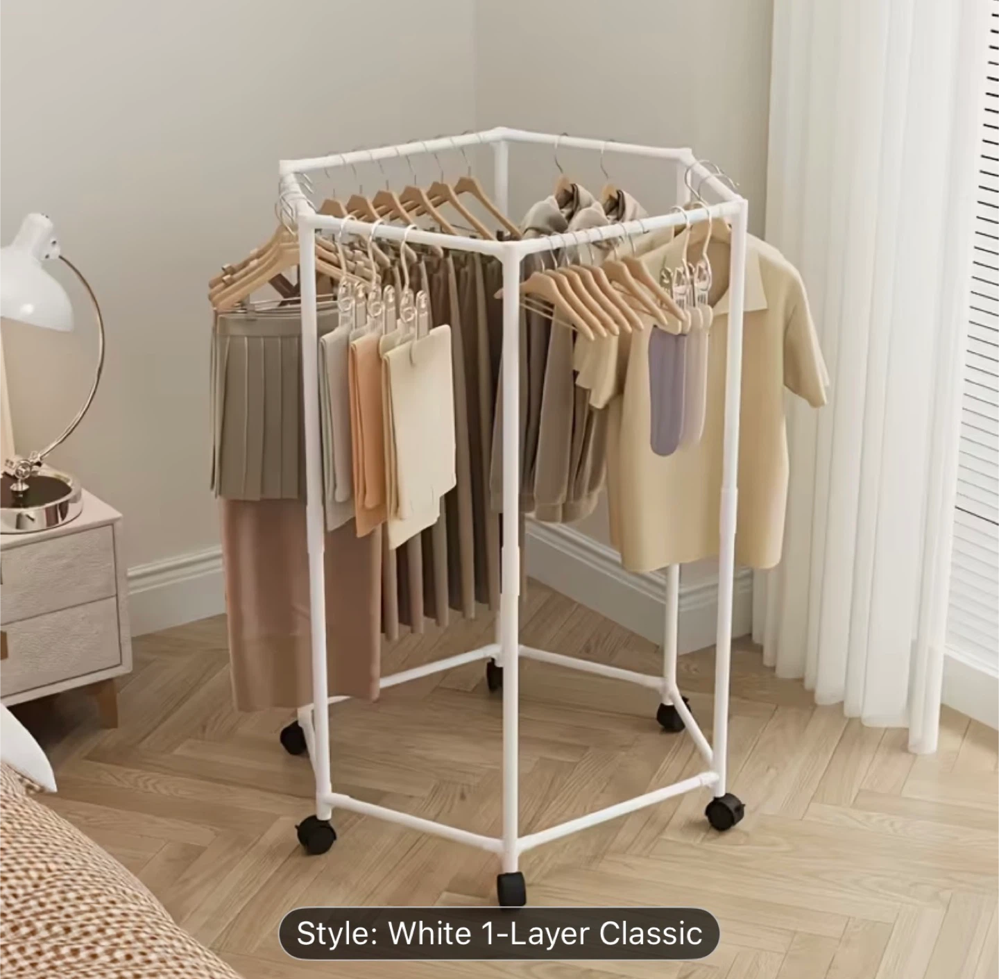 White 1-Layer Classic Clothing Rack with Wheels