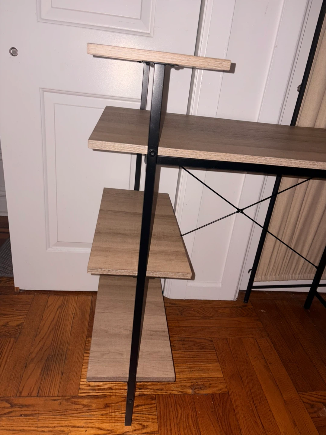 Wood grain desk with shelves