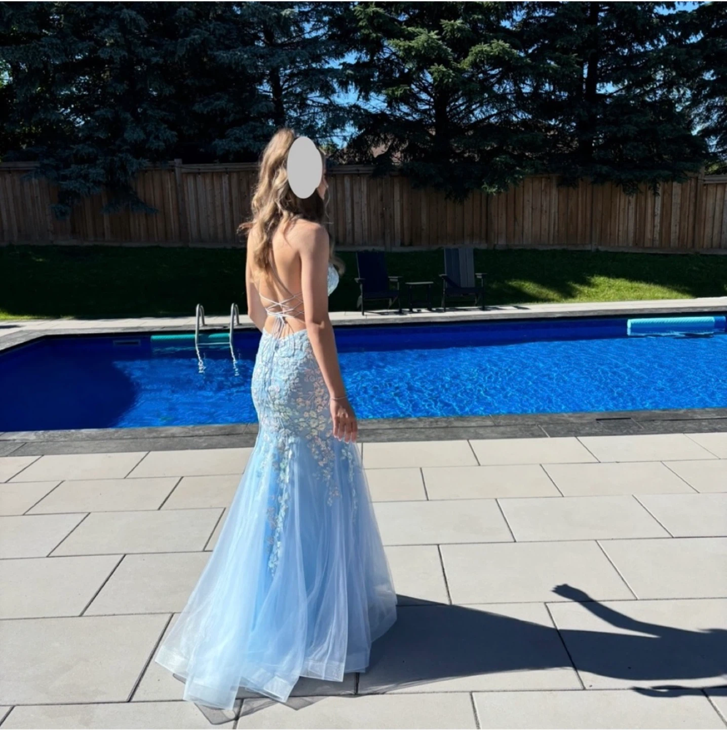 Light Blue Sequin Floral Mermaid Prom Dress - photo 2