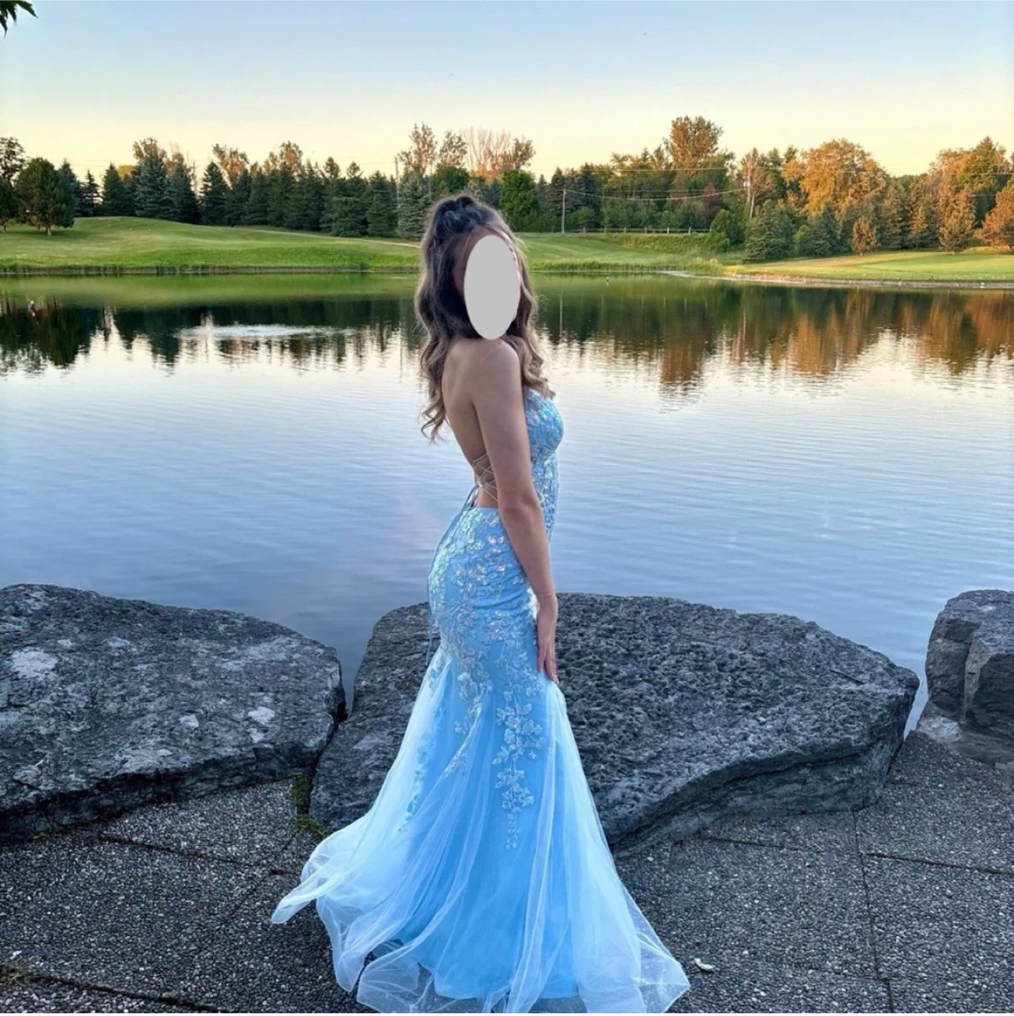 Light Blue Sequin Floral Mermaid Prom Dress