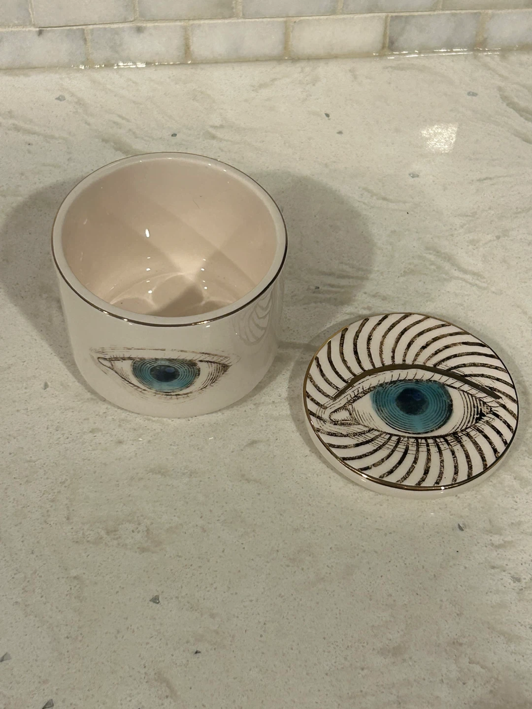 Decorative Ceramic Jar and Dish with Eye Motif - photo 3