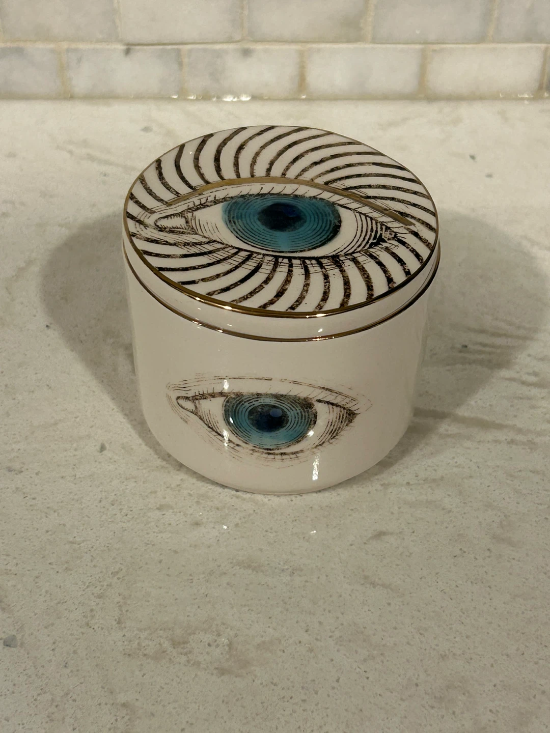 Decorative Ceramic Jar and Dish with Eye Motif - photo 2
