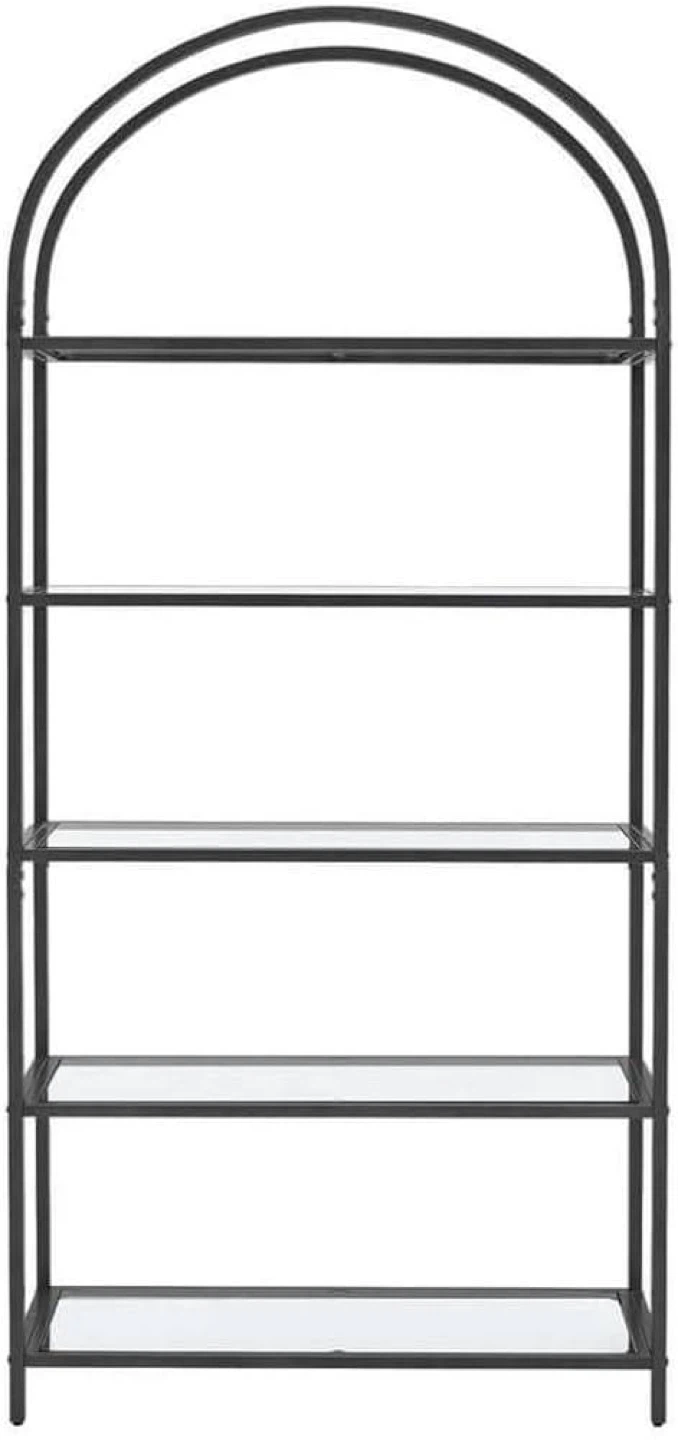 5-Tier Glass Bookcase Shelf – 183.5 cm – Modern Black – NEW - photo 5