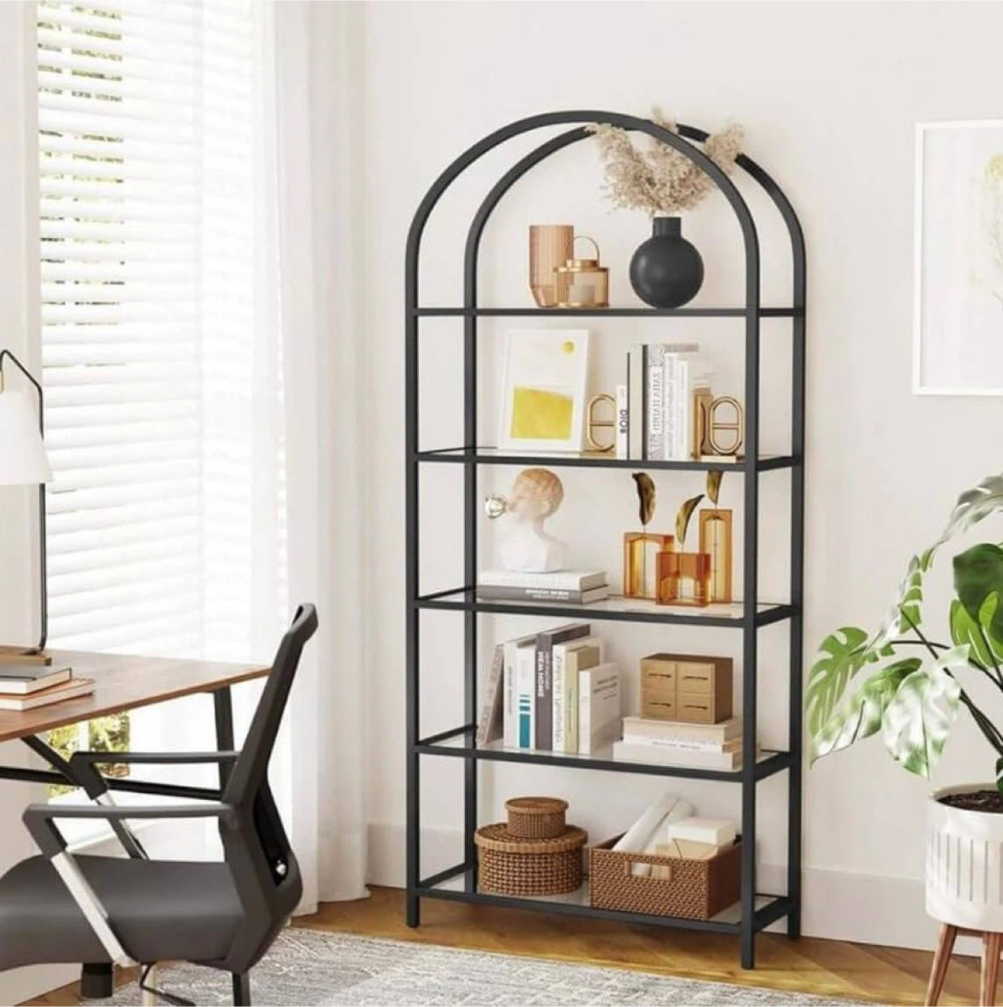 5-Tier Glass Bookcase Shelf – 183.5 cm – Modern Black – NEW - photo 2