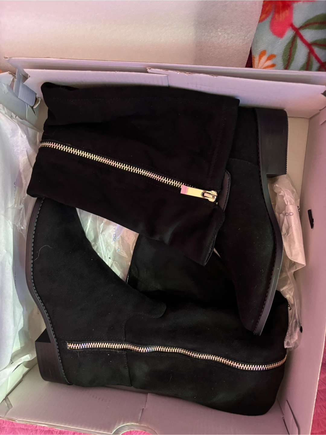 Black Suede Knee-High Boots with Side Zips - photo 3