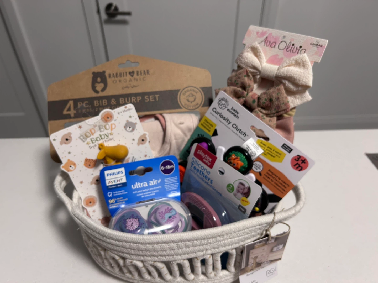 Baby Gift Basket with Bibs,Pacifiers,Teethers & Hair Bows - photo 3