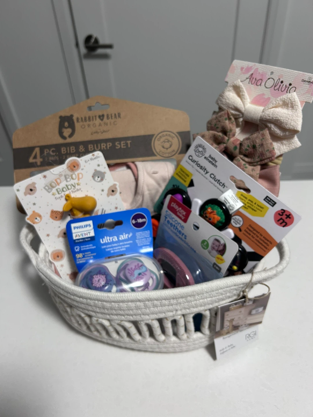 Baby Gift Basket with Bibs,Pacifiers,Teethers & Hair Bows - photo 2