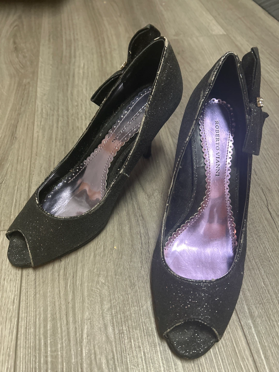 Roberto Vianni Black Glitter Bow Heels