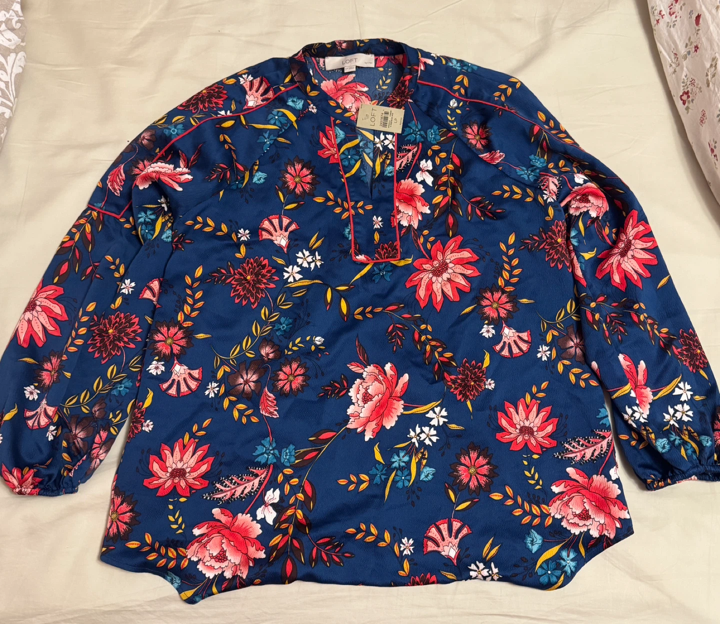 LOFT Blue Floral Print Blouse