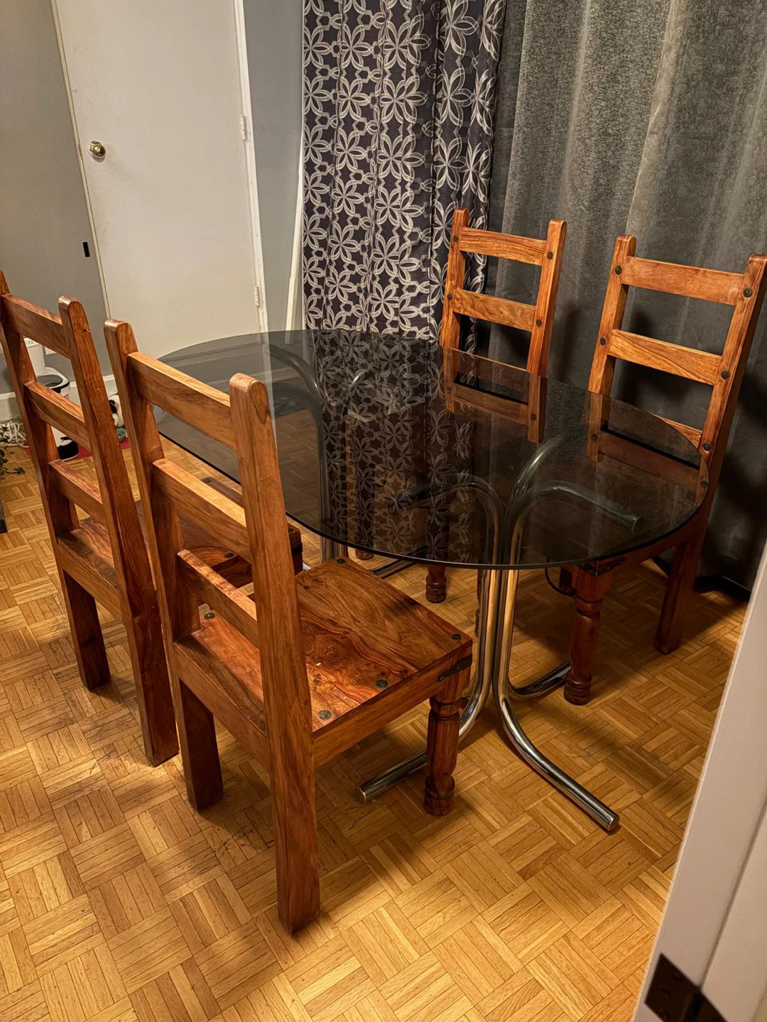 Glass Top Dining Table with 4 Wooden Chairs - photo 2