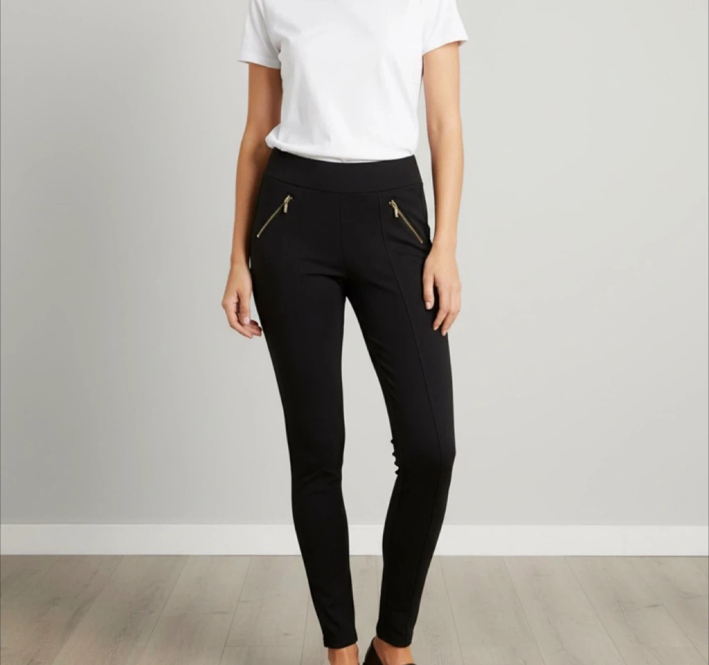 AMISU Black Pants with Gold Zippers Size 34