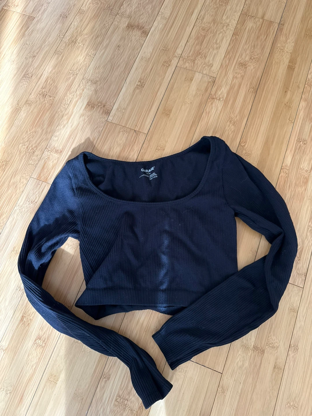 Garage Black Ribbed Long Sleeve Crop Top