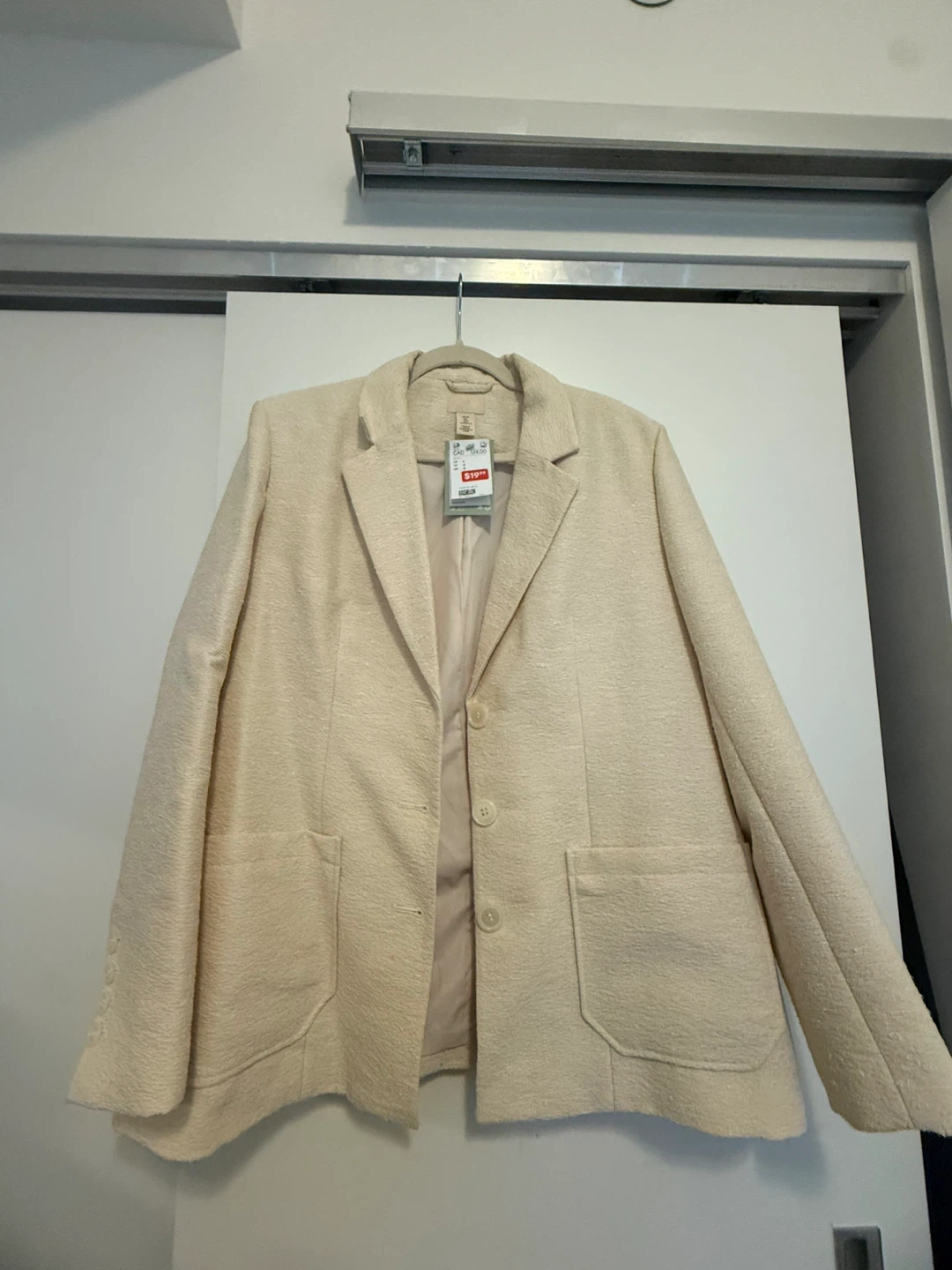 H&M Women's Textured Blazer - Cream, Size L