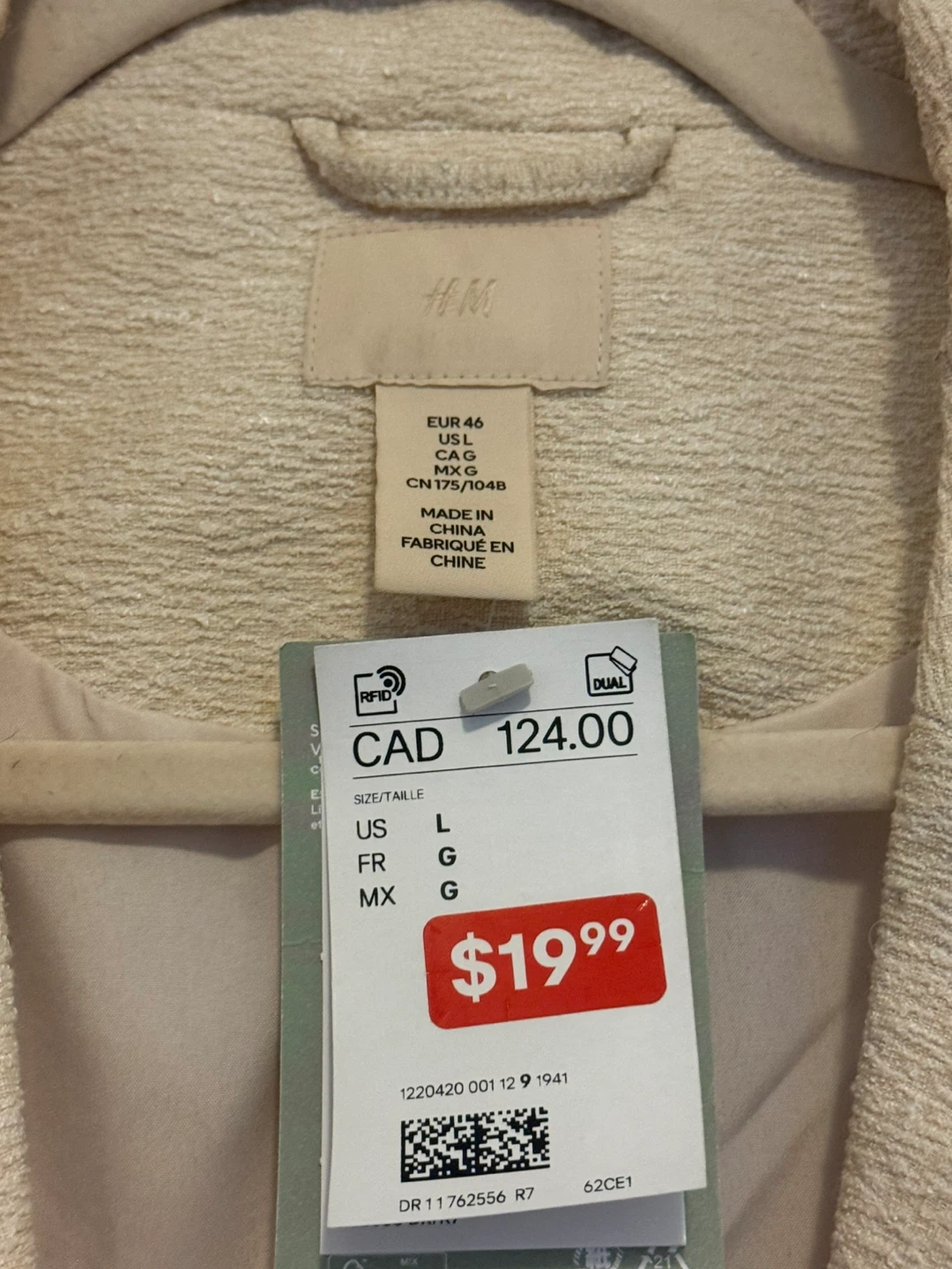 H&M Women's Textured Blazer - Cream, Size L - photo 2