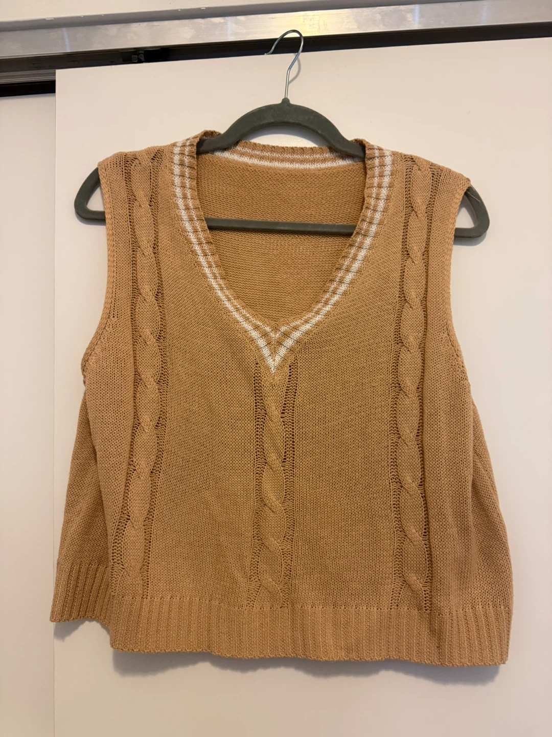 Camel Knit V-Neck Sweater Vest
