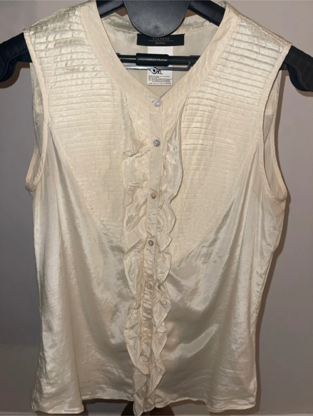 Max Mara Cream Silk & Cotton Ruffled Sleeveless Blouse Size 12 - photo 2