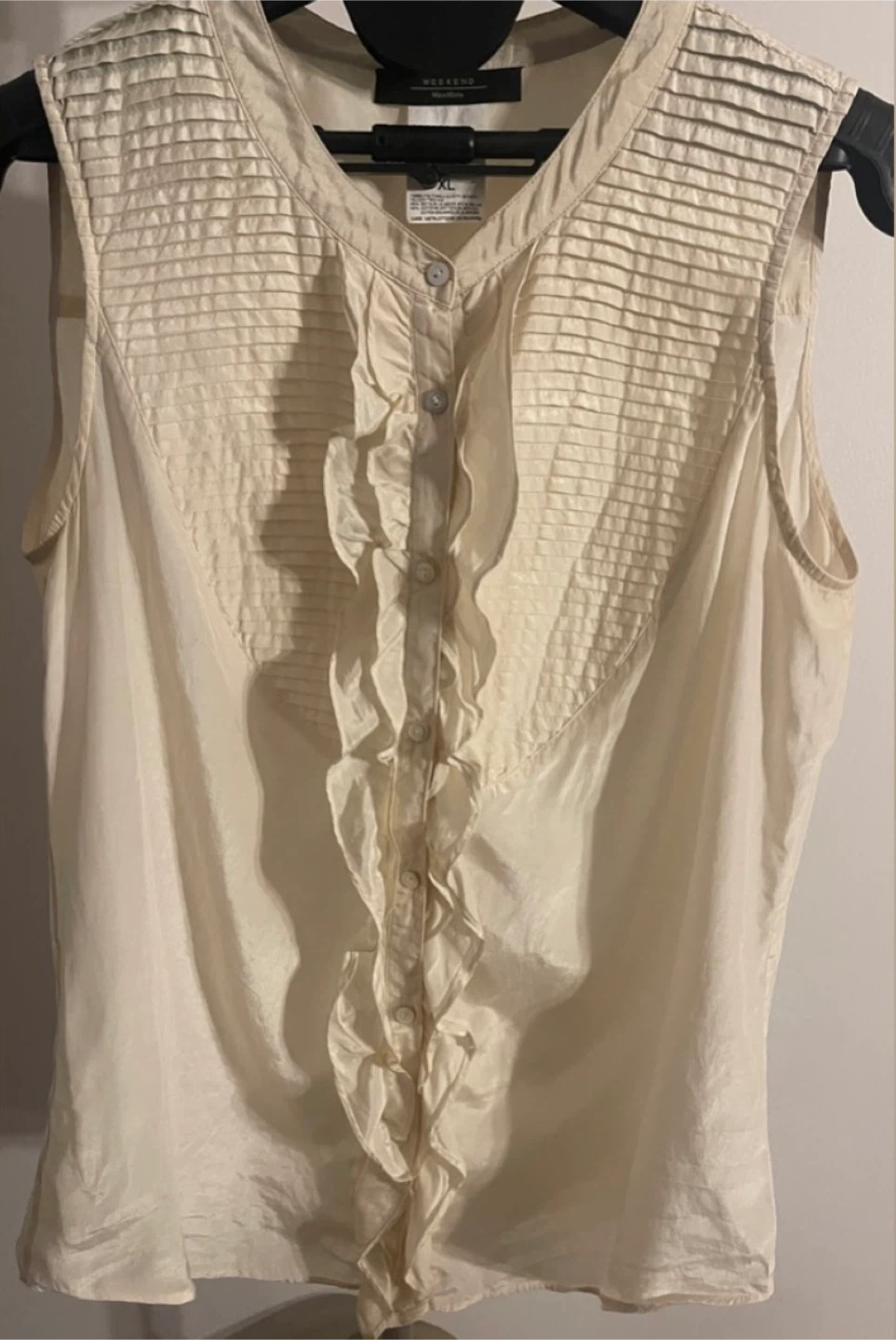 Max Mara Cream Silk & Cotton Ruffled Sleeveless Blouse Size 12 - photo 5