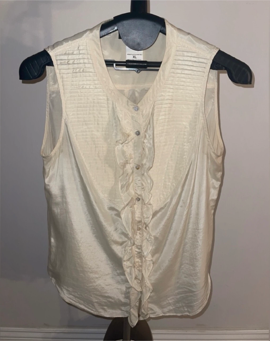 Max Mara Cream Silk & Cotton Ruffled Sleeveless Blouse Size 12