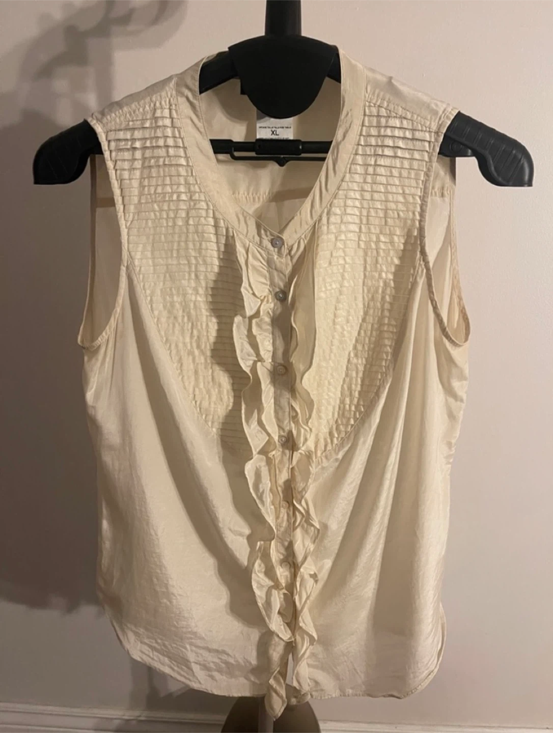 Max Mara Cream Silk & Cotton Ruffled Sleeveless Blouse Size 12 - photo 4