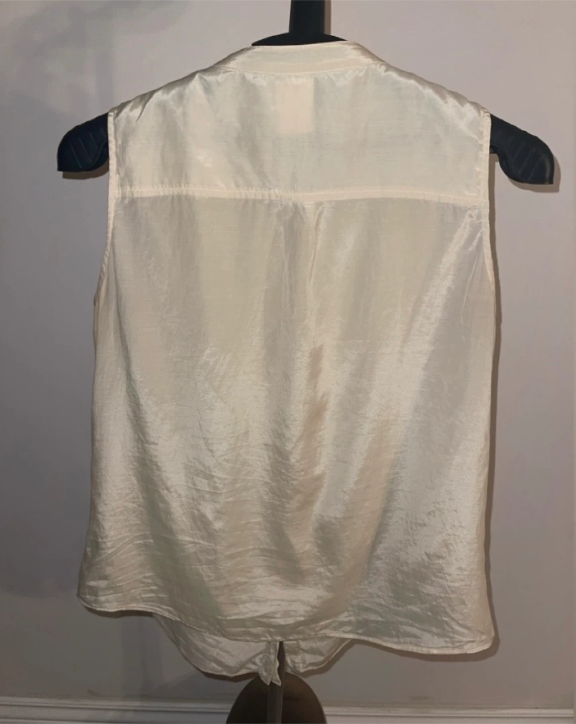 Max Mara Cream Silk & Cotton Ruffled Sleeveless Blouse Size 12 - photo 3