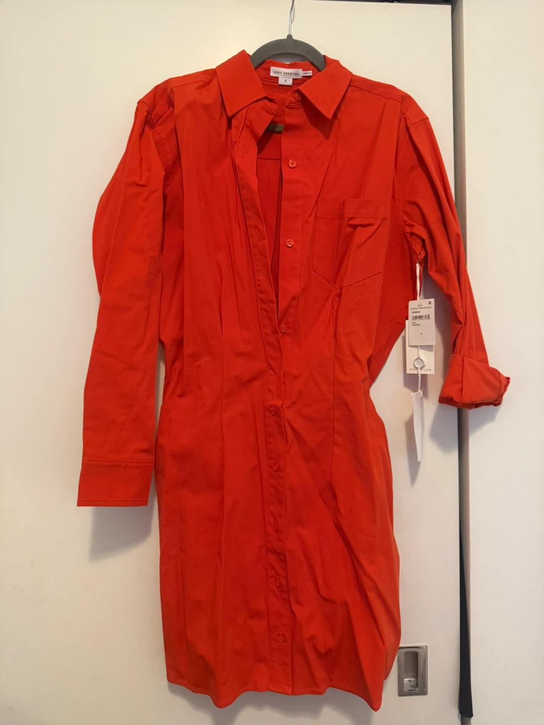Good American Orange Button-Up Shirt Dress