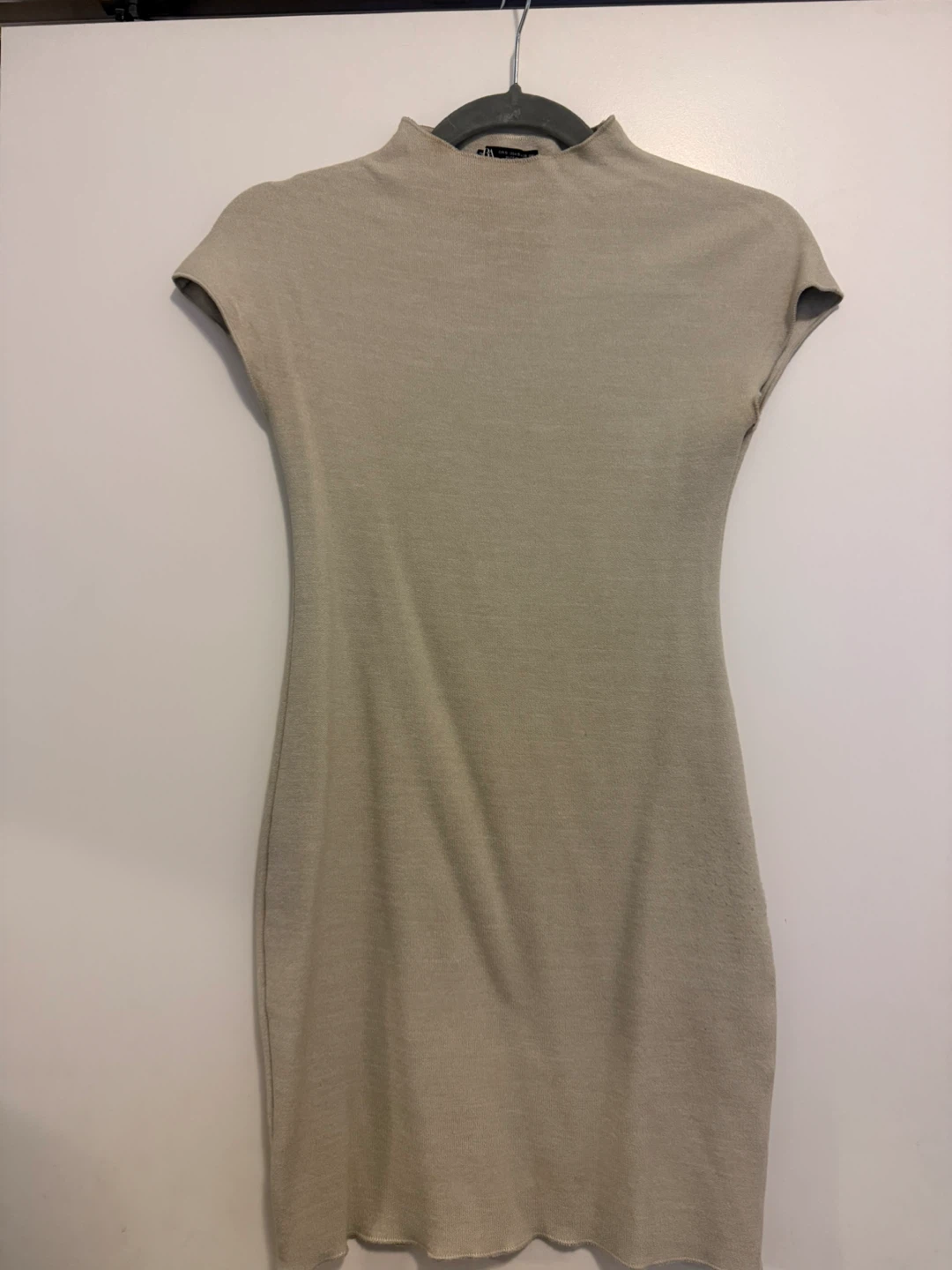 Zara Beige Mock Neck Cap Sleeve Bodycon Dress Size S