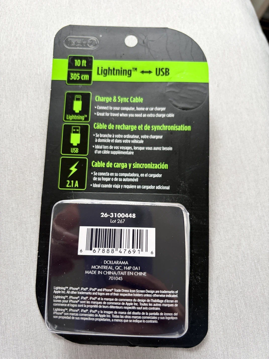 Techpro 10 ft Lightning to USB Charge & Sync Cable