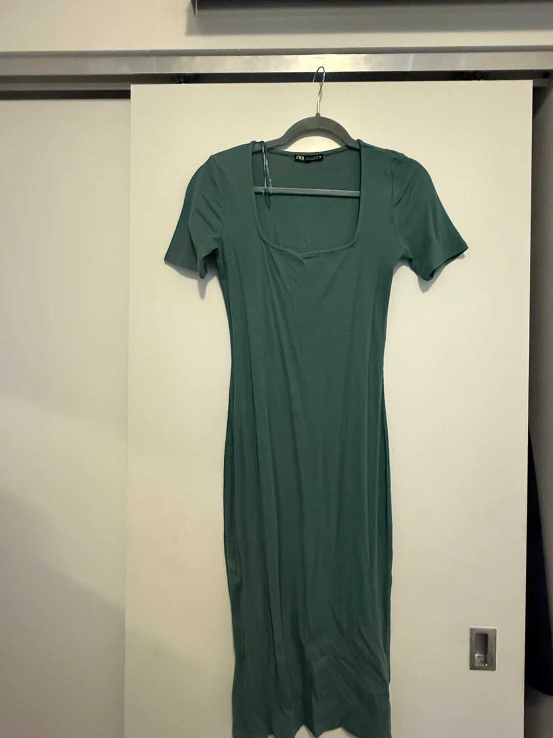 ZARA Ribbed Midi Dress - Green, Size L