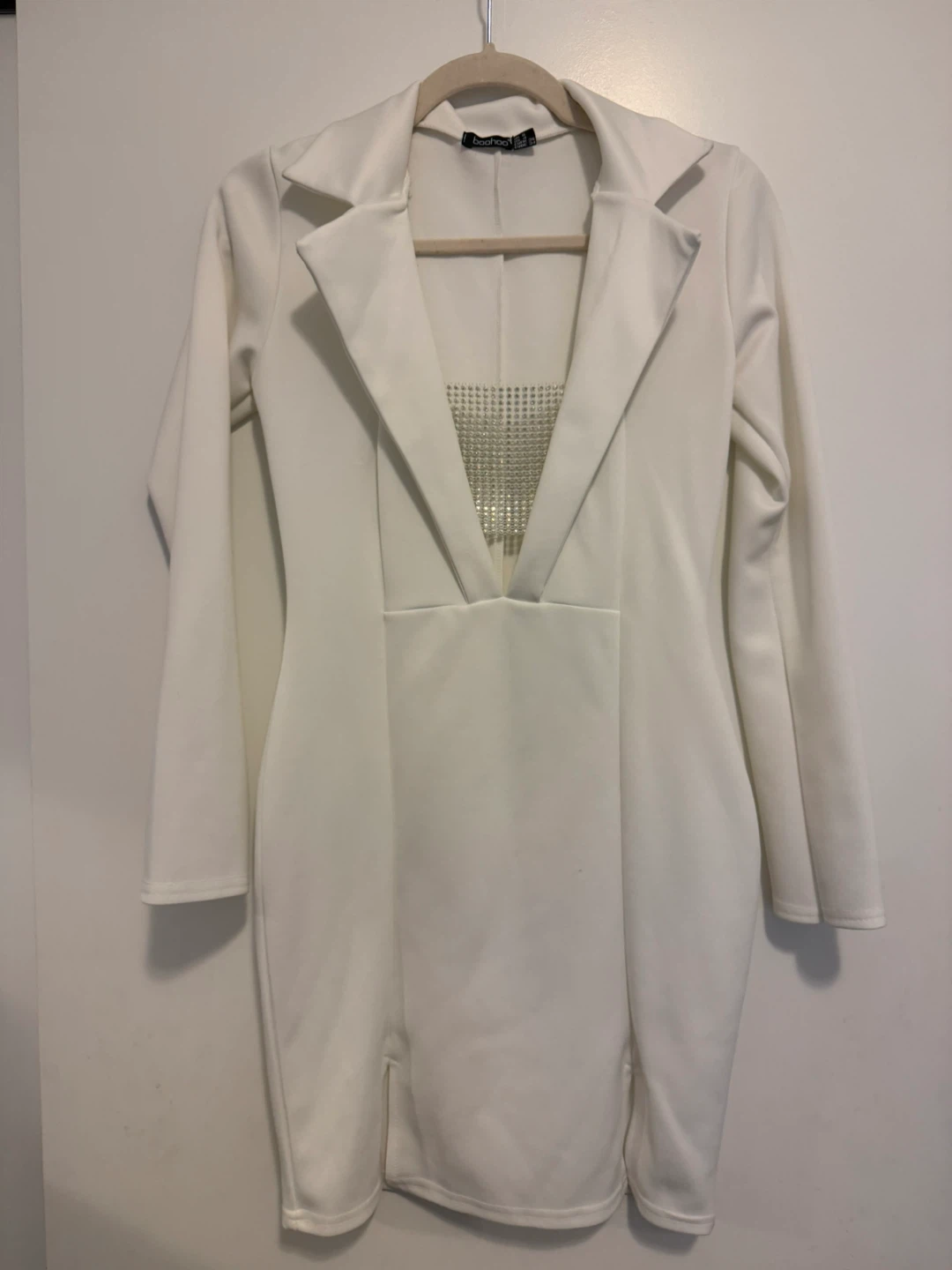 Boohoo White Blazer Dress with Rhinestone Detail