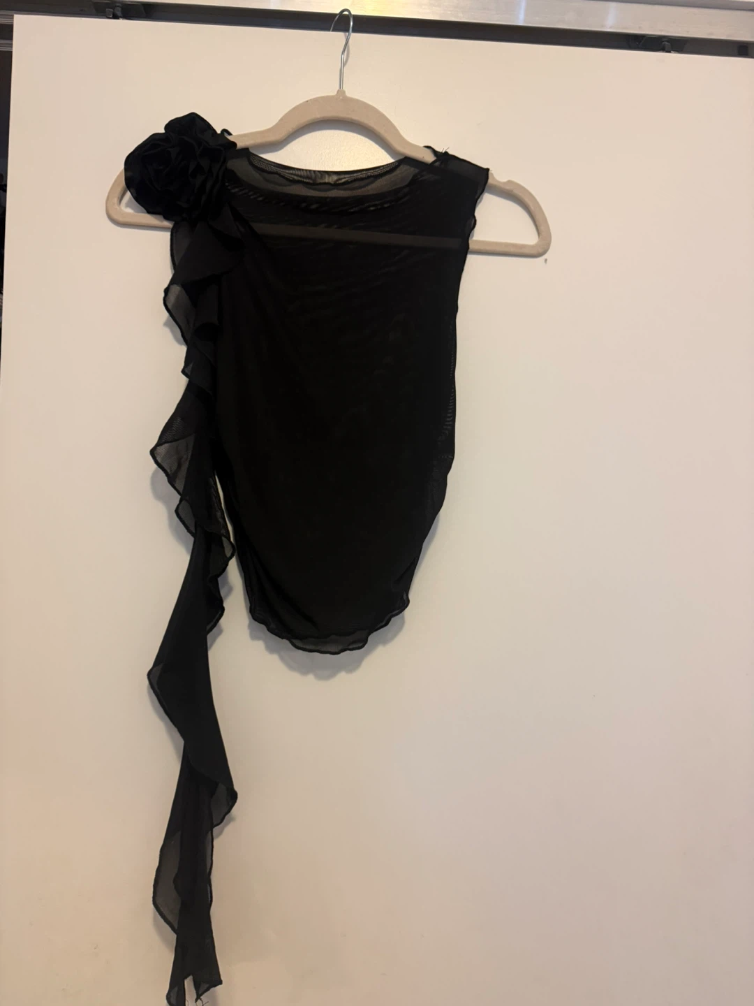 Black Mesh Top with Rose Accent