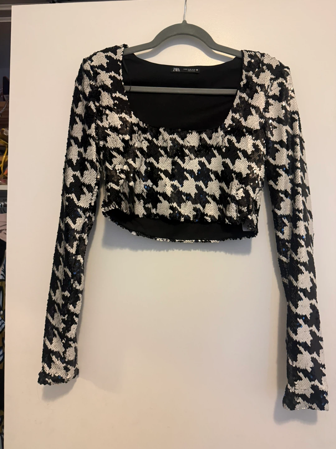 ZARA Sequin Houndstooth Crop Top and Skirt Set