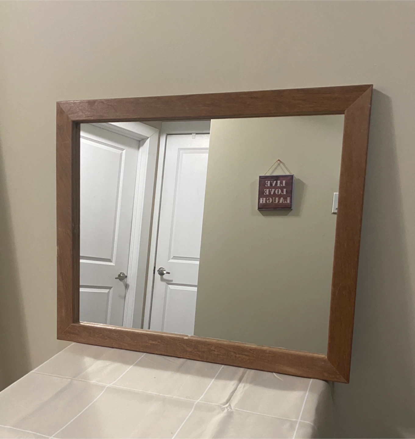 Wood Framed Wall Mirror (57.5cm x 47.5cm) – Good Condition
