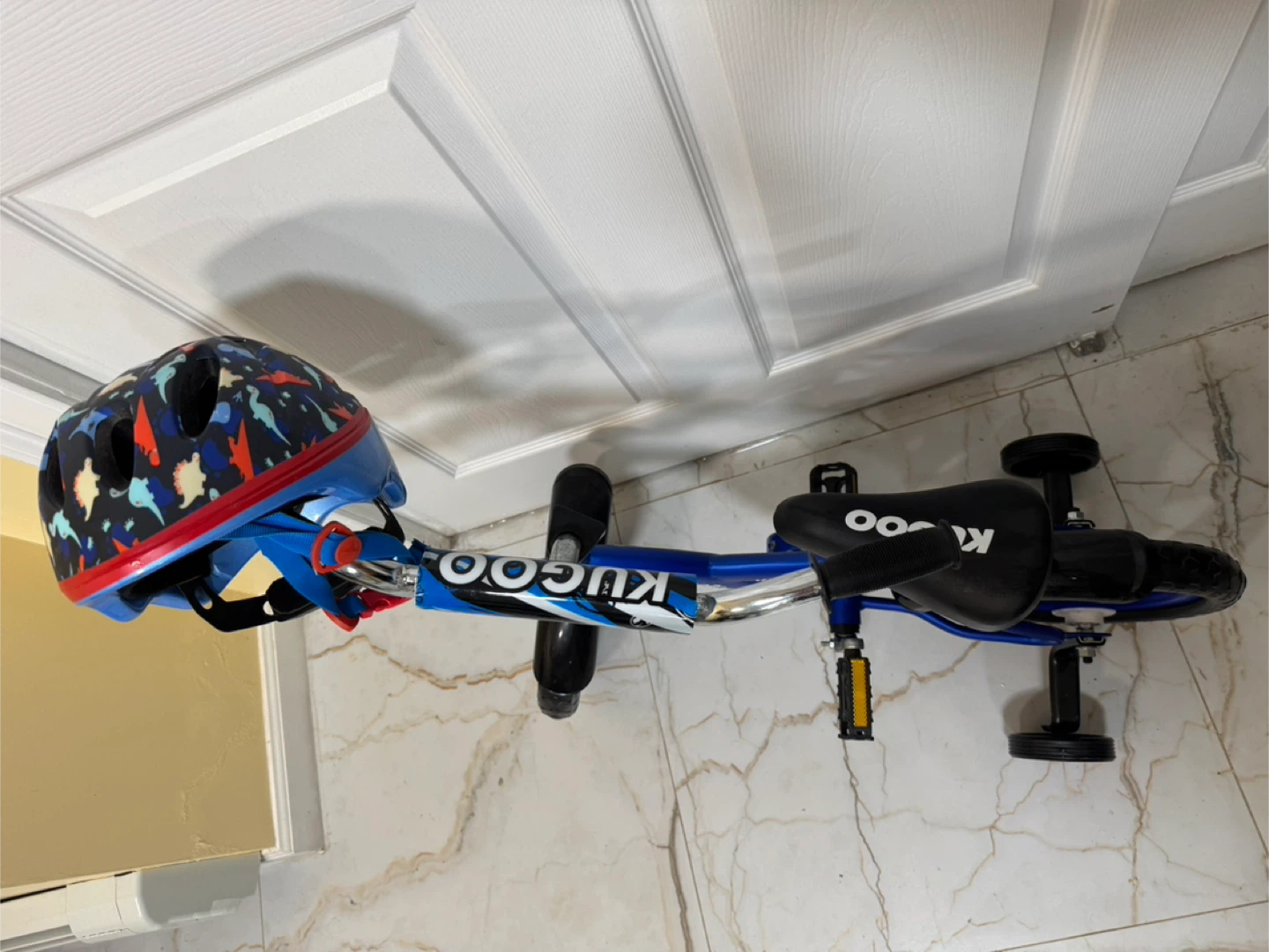 KUGOO Blue Balance Bike with Training Wheels and Helmet
