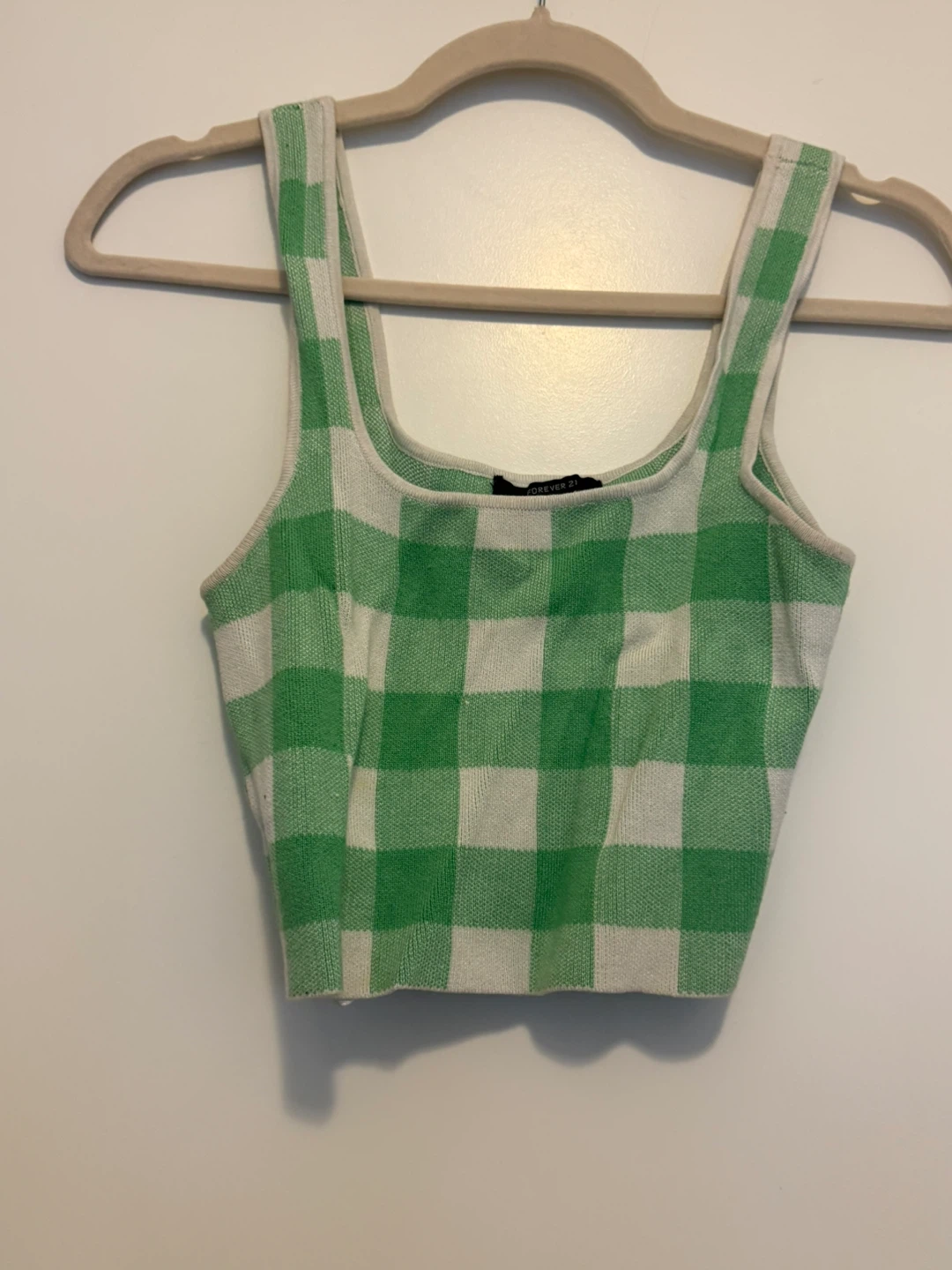 Forever 21 Green & White Gingham Tank Top - Medium