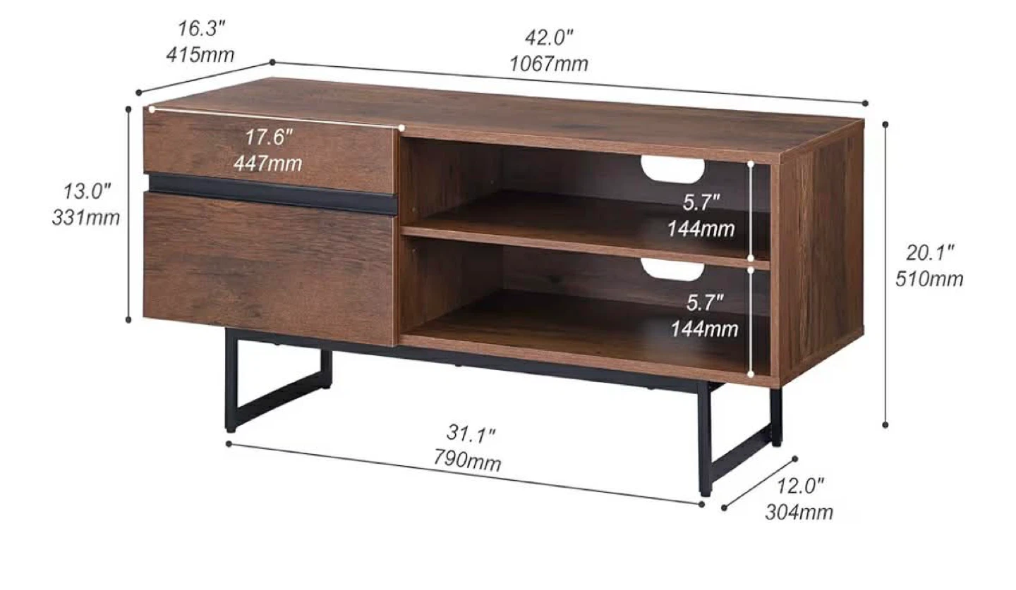 Modern TV Stand with Drawer and Shelves - photo 2