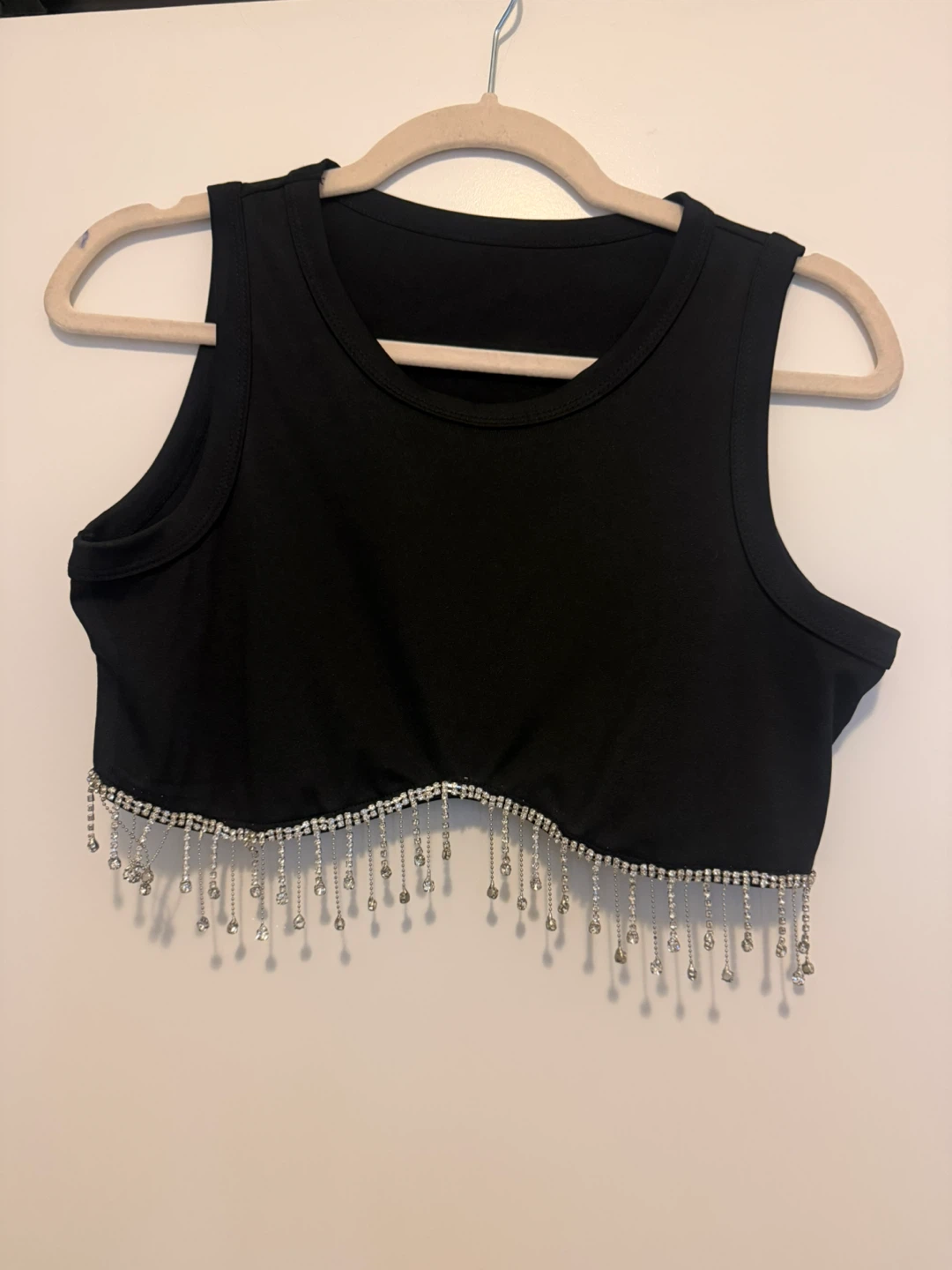 Black Crop Top with Rhinestone Fringe - photo 2