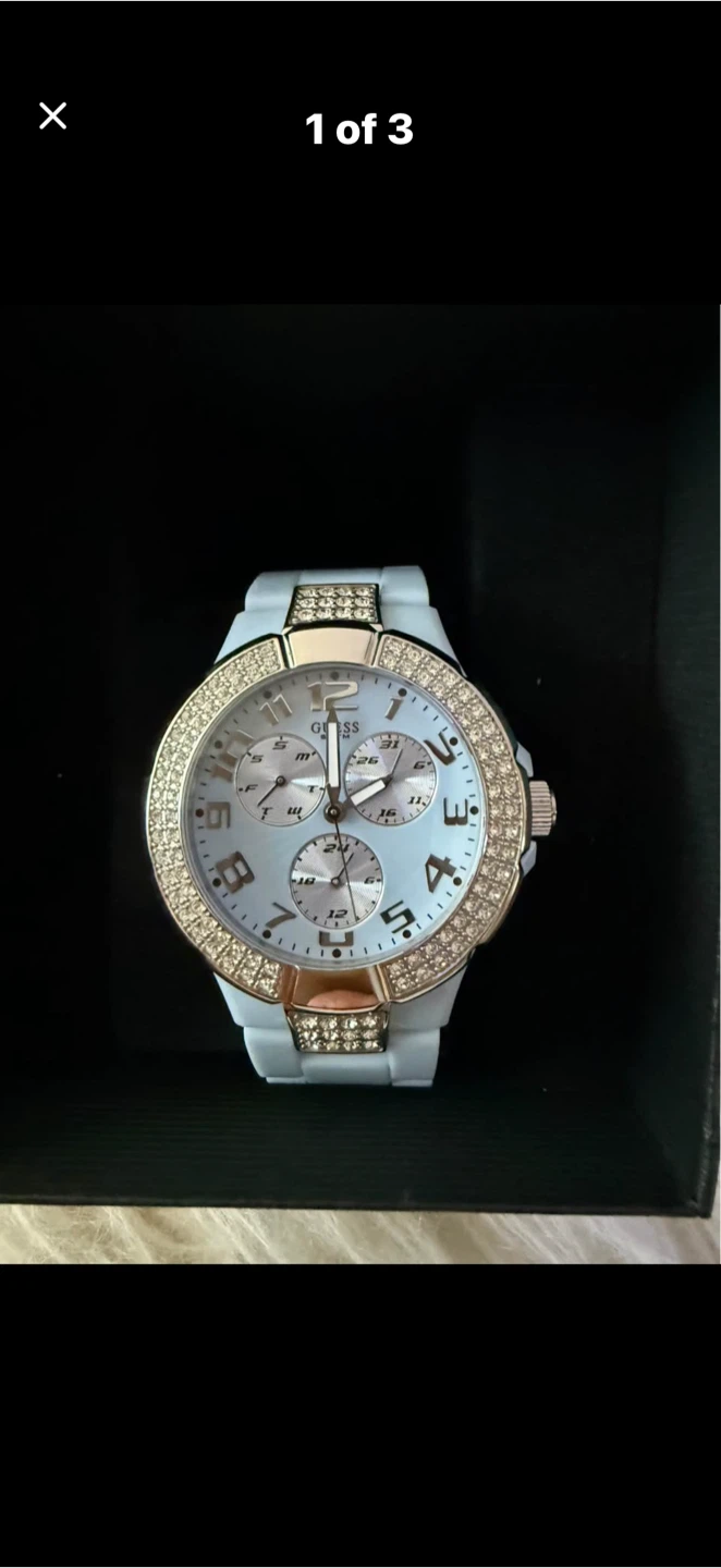 GUESS Ladies Light Blue Chronograph Watch with Rhinestones