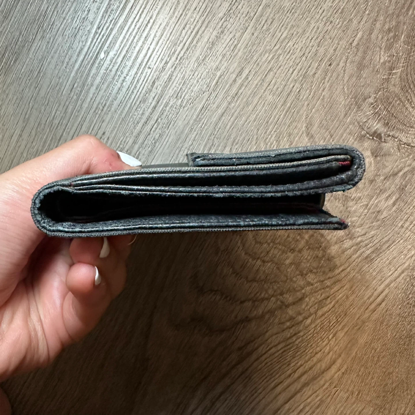 BVLGARI Denim & Black Leather Logo Print Compact Wallet - photo 5