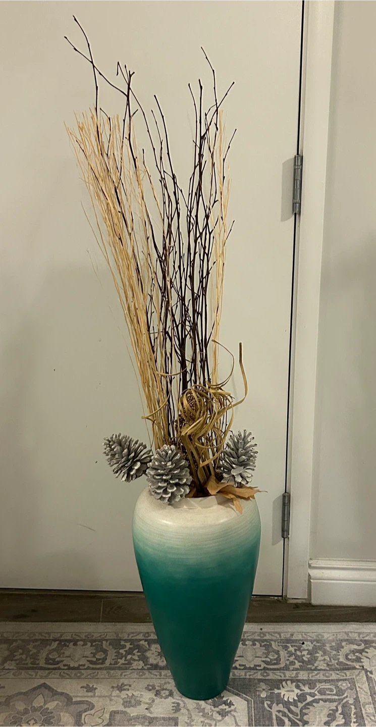 Large Decorative Vase with Dried Floral Arrangement