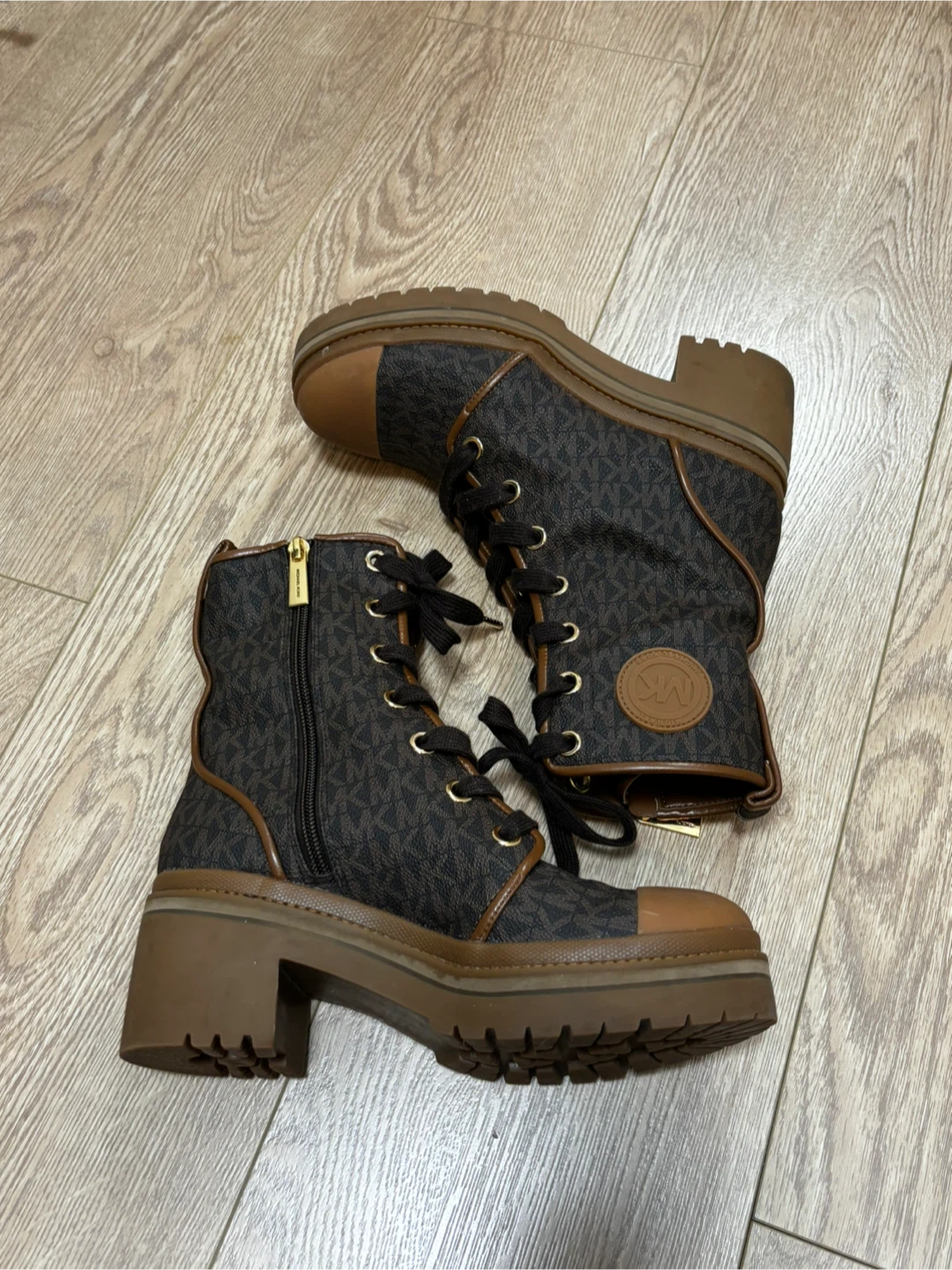 Michael Kors Women's Brown Monogram Combat Boots