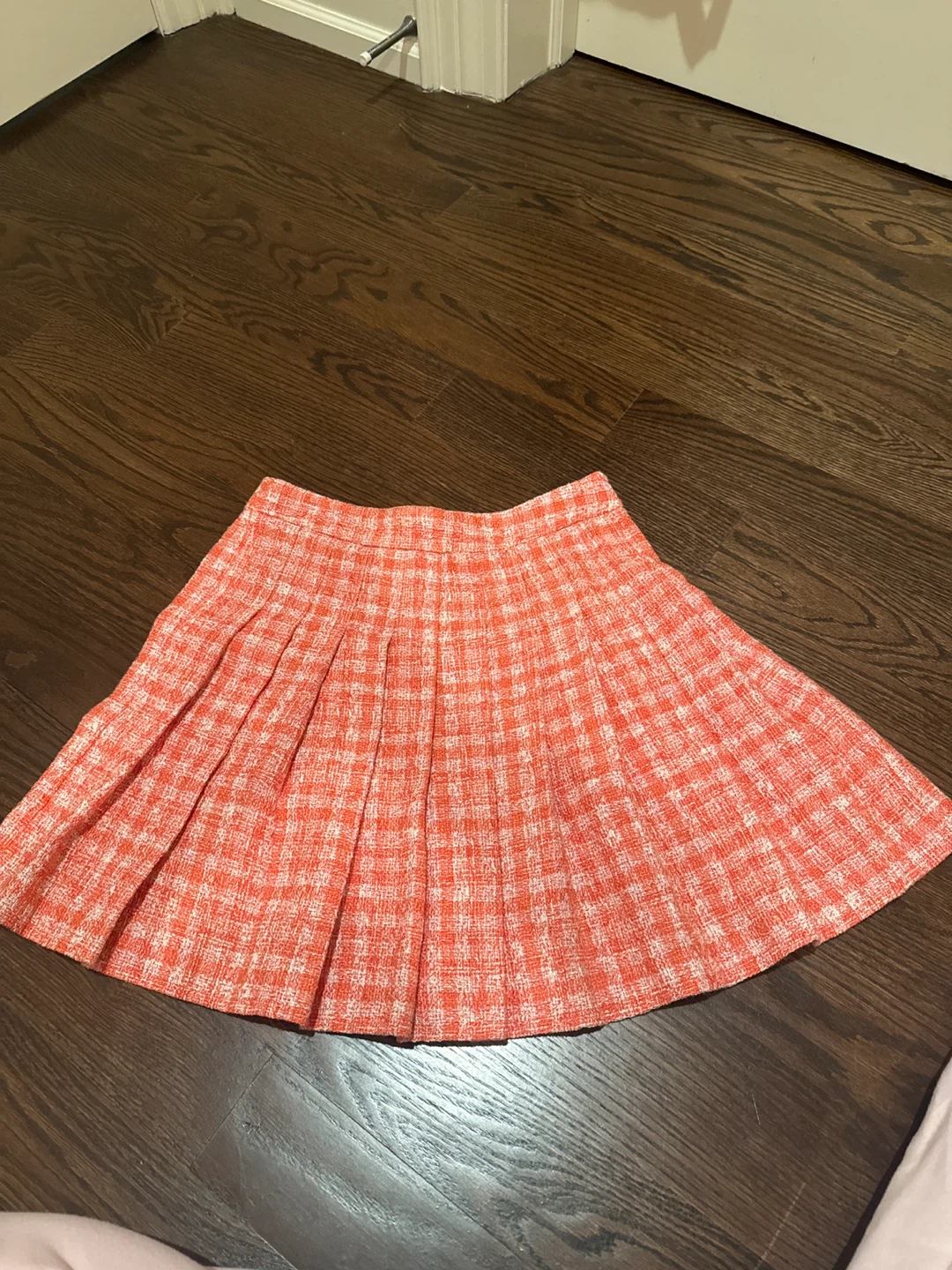 Zara Orange Plaid Pleated Skirt - Size XS