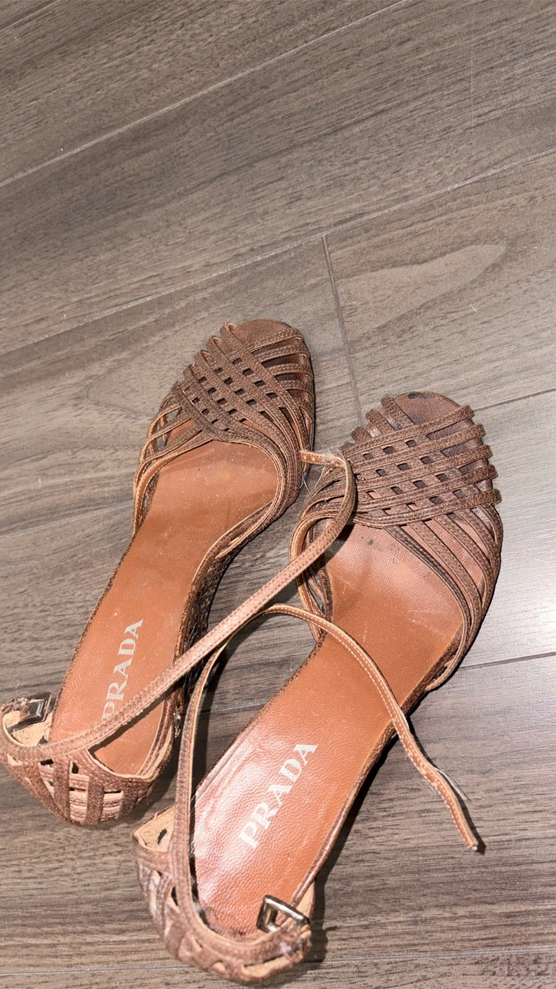 PRADA Women's Woven Strap Wedge Sandals - Brown - photo 3