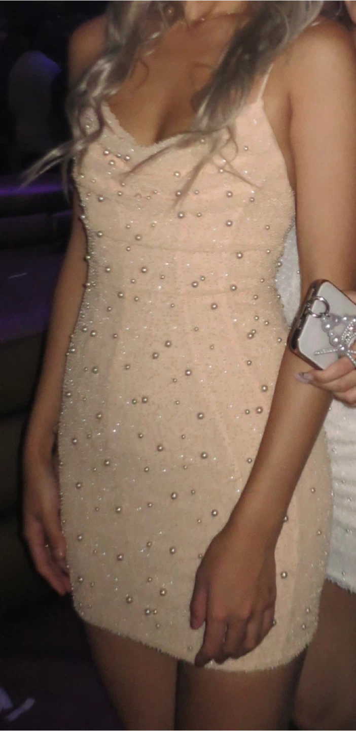 Oh Polly Pearl Embellished Dress in Beige - photo 4