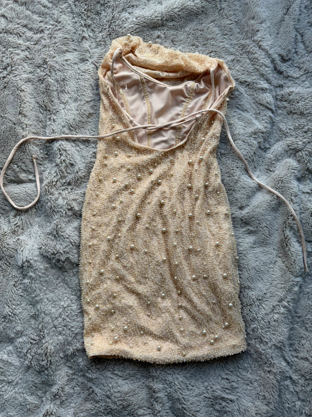 Oh Polly Pearl Embellished Dress in Beige - photo 3