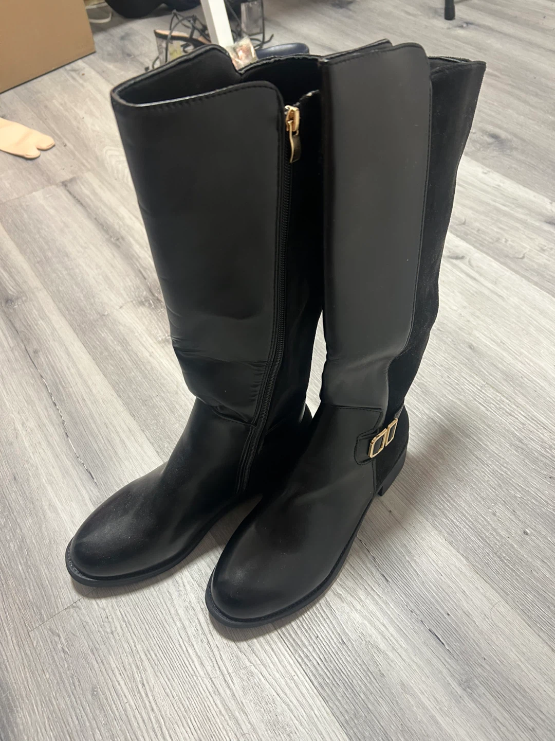 Black Faux Leather Knee-High Boots - photo 2